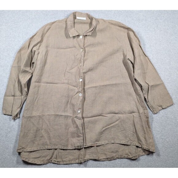 Bryn Walker Women Top Large 100% Linen Tunic Button Up Minimalist Lagenlook - Picture 1 of 14